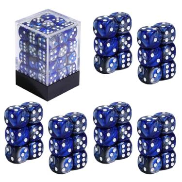 Imagem de SIXPOINTS 36Pcs 12mm/0.47inch Mini Dice Set,Colours D6 Game Dice Set, 6 Sided Standard Dices for MTG,DND,Yahtzee, Bunco or Teaching Math Board Game,with Portable Plastic Box (Dark Blue White Swirl)
