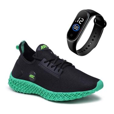 Imagem de Tênis Esportivo Feminino Ascension com Solado Tecnológico + Relogio Smart Fitness Fino | Conforto, Estilo e Tecnologia no Seu Dia a Dia (Verde, BR, Adulto, Numérico, 35)