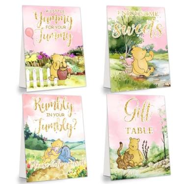 Imagem de Decorações de chá de bebê The Pooh, 4 peças centrais de placa de mesa Winnie Pooh, decorações de aniversário do Ursinho Pooh, artigos de festa de boas-vindas do bebê