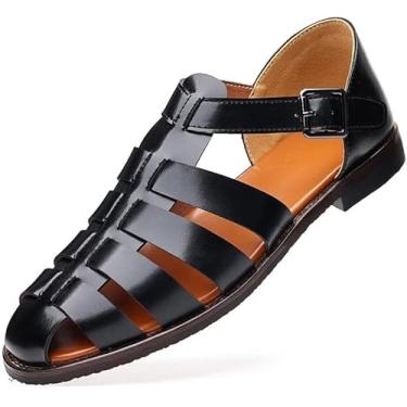 Imagem de Sandálias Masculinas Vestido De Negócios Sandálias Masculinas Sapatos De Couro Macio Respirável Homens Pretos Meio Chinelos Verão Sapatos Masculinos, Black, 48 EU