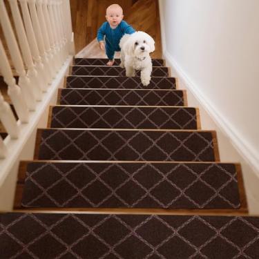 Imagem de Wawiny Passos de escada antiderrapantes, degraus de escada para degraus de madeira em ambientes internos, com adesivo reutilizável para crianças, idosos e cães de estimação, sem resíduo