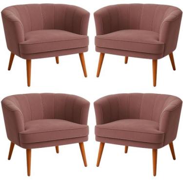 Imagem de Conjunto 4 Poltronas para Recepção Comercial Ergonômica Tecido Veludo 