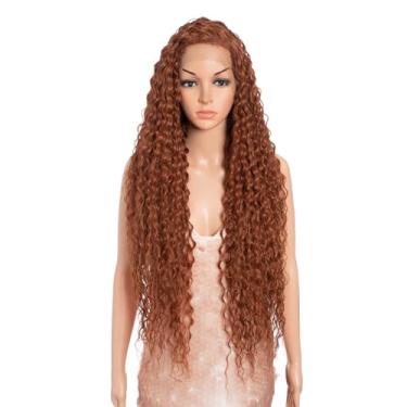 Imagem de Style Icon Peruca cacheada superlonga de 91 cm em forma de C peruca de renda de cabelo afro bebê peruca sintética laranja vermelha (91,4 cm, 130T)