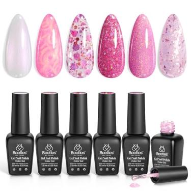 Imagem de Conjunto de esmalte de gel rosa Beetles – Kit de esmalte brilhante de 6 cores, rosa choque, pérola, branco, glitter, gel, rosa, coleção Devaneie, lâmpada de LED UV, presente para mulheres e meninas