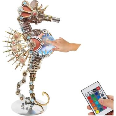Imagem de PUOSUO Quebra-Cabeças De Metal 3D Para Adultos, Modelos Mecânicos Cavalos-Marinhos Com Lâmpadas Rgb, Luminária Mesa Quebra-Cabeça, Kits Diy Difíceis Homens E Mulheres, Aniversário Natal