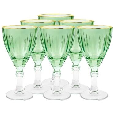 Imagem de Jogo com 6 Taças para Licor Dominic de Vidro Verde Borda Dourada 55ml