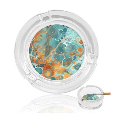 Imagem de Cinzeiro de vidro de cristal laranja e turquesa, cinzeiro redondo para fumar de vidro resistente, portátil, decorativo, moderno, para uso em casa, escritório, interior, exterior, pátio