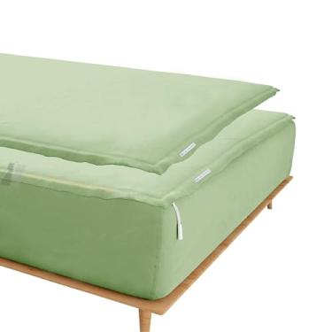 Imagem de Lençóis de algodão com zíper tamanho casal - Inclui 2 lençóis com zíper e 1 lençol com elástico - bolsos profundos de 25,4 cm não saem - Lençol de algodão 600 fios - Verde sálvia