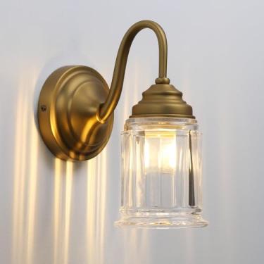 Imagem de PERMO Aplique de parede vintage de pescoço de cisne com abajur de vidro transparente em forma de sino, aplique de casa de banho antigo para sala de estar, quarto, fiação, base E26