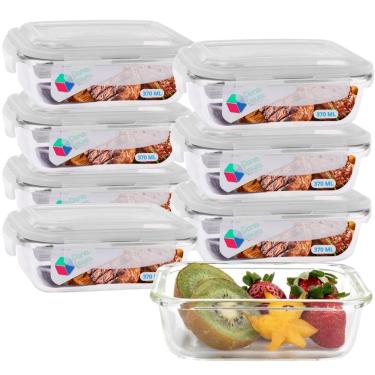 Imagem de Jogo 8 Potes Vidro Transparente 370ml Tampa 4 Travas Marmita