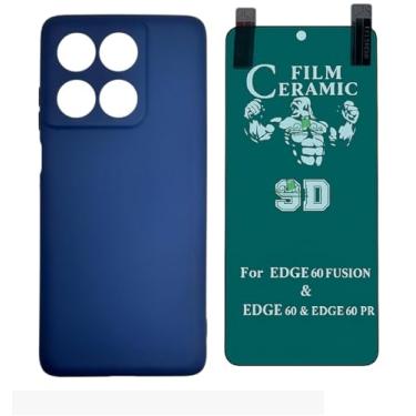 Imagem de Compativel com Moto Edge 60 Pro - Capinha Capa Veludo Emborrachada Azul Marinho + Pelicula de Ceramica 9d