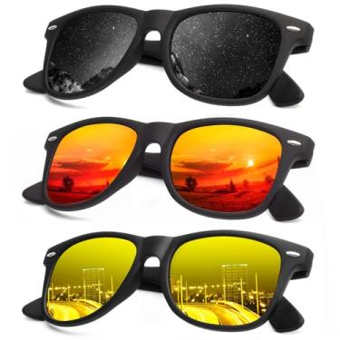 Imagem de KALIYADI Óculos de sol polarizados para homens e mulheres com acabamento fosco, lentes espelhadas coloridas, bloqueio UV (pacote com 3), Preto/vermelho/visão noturna, Medium