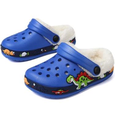 Imagem de OHSNMAKSL Pantufas infantis sandálias de jardim sem cadarço sapatos de desenho animado slides para meninos e meninas crianças praia piscina chuveiro, Azul - D, 2 Little Kid