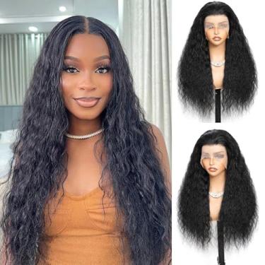 Imagem de AIVICO Peruca de cabelo humano ondulado super ondulado de 33 x 15 cm, densidade 180, ondulado, para mulheres negras, HD, transparente, sem cola, cabelo humano com cabelo de bebê