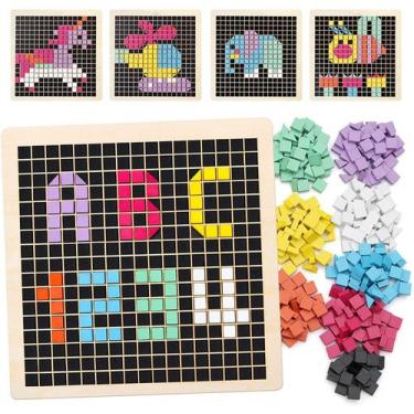 Imagem de Quebra-cabeça de mosaico de madeira Coogam 370PCS Shape Pattern Blocks