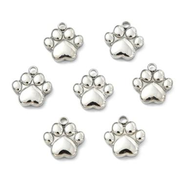 Imagem de UR URLIFEHALL 10 peças de pingentes de pata de aço inoxidável prata com estampa de pata de cachorro para brincos, faça você mesmo, artesanato, joias, decoração pendurada