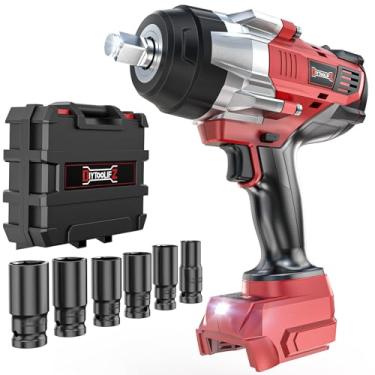 Imagem de DIYtoolifz Chave de impacto sem fio 1/5.1 cm compatível com bateria Milwaukee de 18 V, chave de impacto de alto torque de 1700 pés com 6 soquetes e estojo de armazenamento, pistola de impacto elétrica