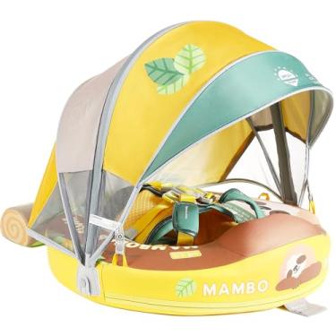 Imagem de Boia de bebê para piscina com dossel removível com proteção solar boia de mamboy, não inflável, adicione cauda, evite virar à prova d 'água, adequado para a pele, boia de natação infantil de 3 a 24