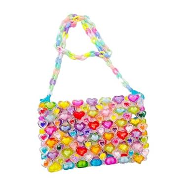 Imagem de YEZILUU Bolsa de tecelagem colorida feita à mão com contas femininas para noite bolsa tiracolo feminina bolsa de telefone com contas, A, L7.4*W1.1*H4.7in