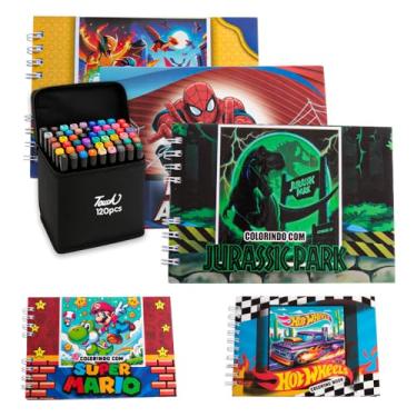 Imagem de Kit 3 Livros de Colorir Infantil Capa Dura Com 120 Canetas