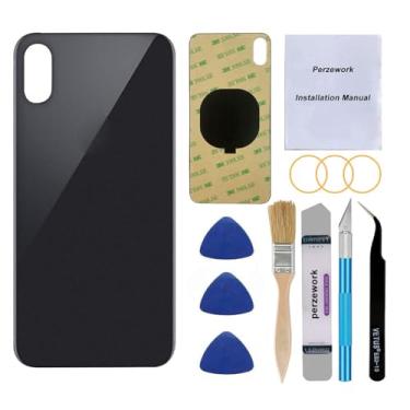 Imagem de Perzework Substituição de vidro traseiro OEM para iPhone Xs Max de 6,5 polegadas com kit de ferramentas de reparo e adesivo pré-instalado (cinza espacial/preto)