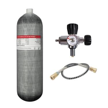 Imagem de TUXING Tanque de ar de fibra de carbono 4500psi, tanque de ar de fibra de carbono de 4,7 L com válvula reguladora de enchimento Pcp para tanque de mergulho de rifle de ar Pcp (garrafa vazia), M18 x
