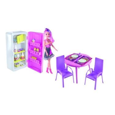 Imagem de Conjunto Copa Cozinha Infantil Geladeira com Boneca Acessórios e Mesa 