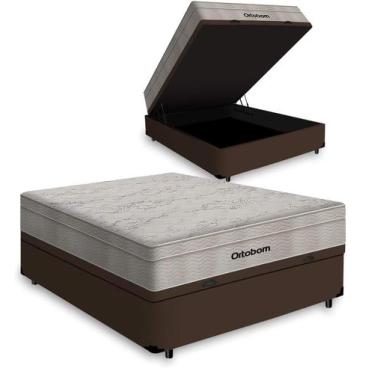 Imagem de Cama Box Baú Casal Blindada + Colchão Molas Ensacadas Ortobom Airtech 