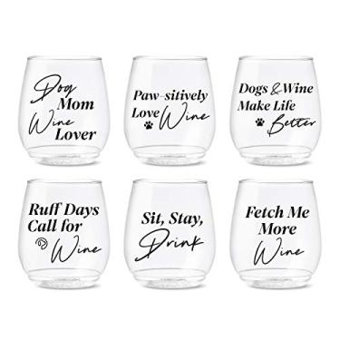 Imagem de TOSSWARE POP 400 ml Vino Wine & Dog Series, conjunto de 6, copos de vinho de plástico recicláveis, inquebráveis e transparentes