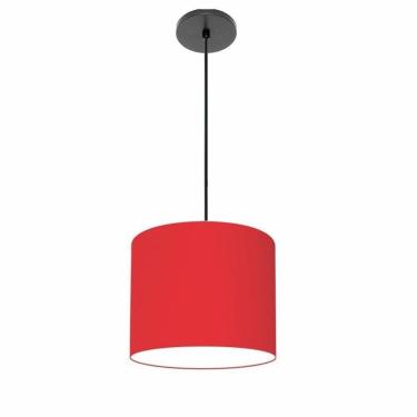 Imagem de Lustre Luminária Pendente Vivare Free Lux Pe-4107pr Cúpula Em Tecido 25x20cm Vermelho Canopla Preta E Fio Preto
