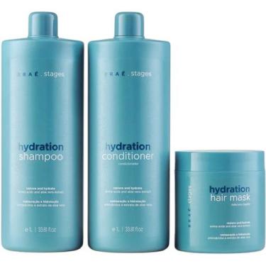 Imagem de Kit Braé Stages Hydration Shampoo, Cond 2x1000ml e Mask 500g