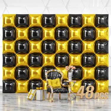 Imagem de Pano de fundo de parede de balão NISOCY Black Gold Square Foil x48