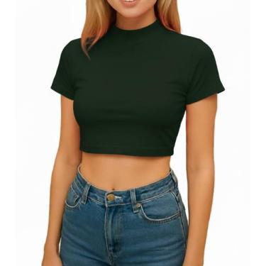 Imagem de Cropped Feminino Gola Alta Manga Curta - MARISLOIRO, Verde, M