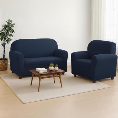 Imagem de Capa Sofá 2 e 3 Lugares Coladinha Malha Gel Grossa - Camaria, Marinho