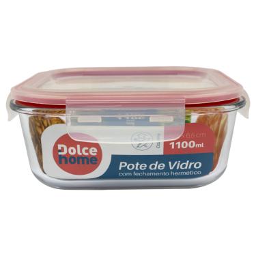 Imagem de Pote Hermetico Vidro 1100ml Dolce Home Marmita Com Tampa Trava Segurança Armazenagem De Alimentos