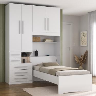 Imagem de Quarto Completo de Solteiro com Cama e Guarda-Roupa 1225E Branco