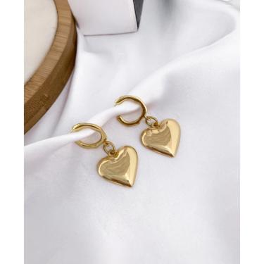 Imagem de Brinco semi joia coração vazado  dourado banhado a ouro feminino