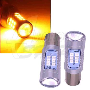 Imagem de Lâmpada 1157 P21/5W 12/24v Dois Polos 21 Leds Ambar Laranja