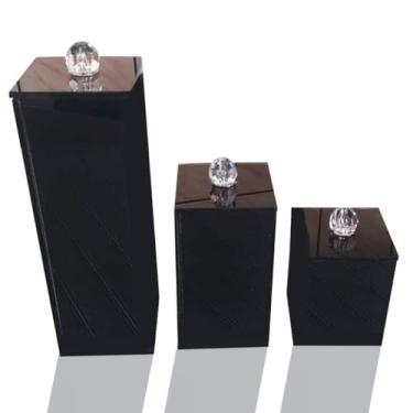 Imagem de Kit Lavabo Banheiro Luxo Conjunto Trio Organizador 3 Potes Vidro (Preto Cristal)