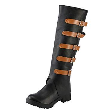 Imagem de Bigfanshu Bota feminina de cano alto com cano alto, Preto, 42 M EU