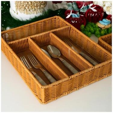 Imagem de Organizador Multiuso 4 Compartimentos, Porta Talher e Utensílios Domésticos, Marrom Claro, Resistente e Durável em Fibra Sintética, Grande Suporte com Design Moderno para Bancada Mesa Armário