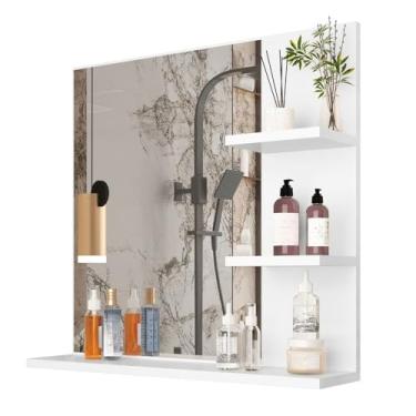 Imagem de Espelheira Com Prateleira Organizadora Espelho Decorativo Armarinho Banheiro Suspenso(BRANCO)