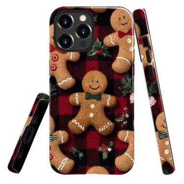 Imagem de heindiy Compatível com iPhone 15 Pro Max, capa brilhante, proteção total, à prova de choque, anti-arranhões, capa de TPU, capas para homem mulher - Natal gengibre preto vermelho xadrez