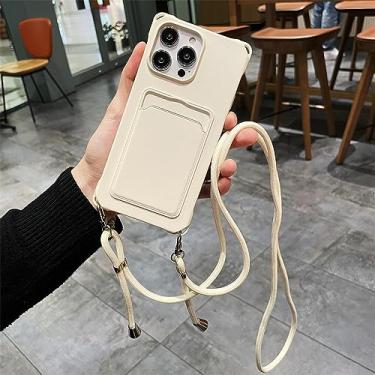 Imagem de Candy Color Crossbody Colar Alça Cordão Carteira Capa de telefone para iPhone 14 Plus 13 11 12 Pro Max Slot para Cartão Capa Mole, Branco, Para iPhone 7Plus (8Plus)