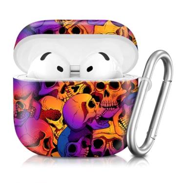 Imagem de Compatível com AirPod 4ª geração 2024, capa protetora antiqueda à prova de choque, linda capa para mulheres e homens com chaveiro (caveiras humanas)