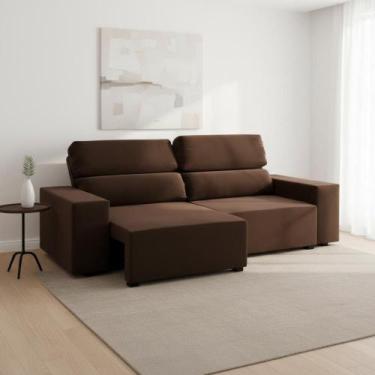 Imagem de Sofá Retrátil Reclinável 3 Lugares 5 Posições Veludo Sala - Marrom Bom