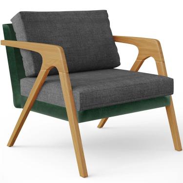 Imagem de Poltrona Decorativa Para Sala Estar Pietra L02 Facto Verde Musgo Linho Cinza Escuro - Lyam Decor