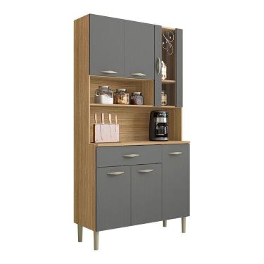 Imagem de Armário De Cozinha Compacta 6 Portas E 1 Gaveta 90 Cm Gold Freijó-grafite - Pallazio