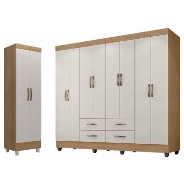 Imagem de Guarda Roupa Casal Porto E Armário Multiuso Lite Natuire Off White – Leão