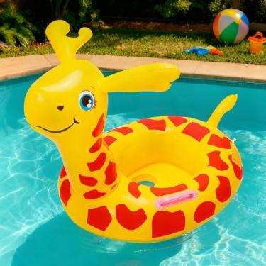 Imagem de Boia Inflável com Assento Infantil para Bebê – Tema Girafa, Formato Estável, Piscina e Praia, Conforto e Suporte, 70 x 70 cm, Cor Amarela